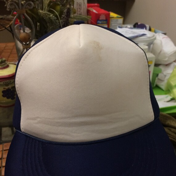 Vintage blank white and blue Trucker Snapback Hat… - image 2