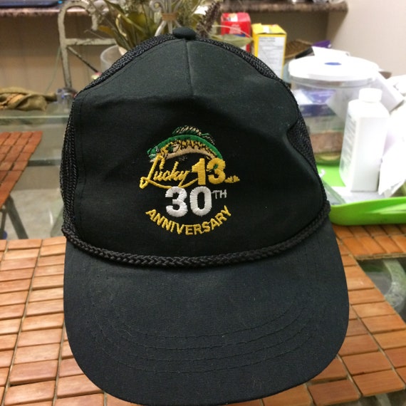 Vintage Lucky Number 13 Fishing Bass Trucker Snapback Hat 1990s T1