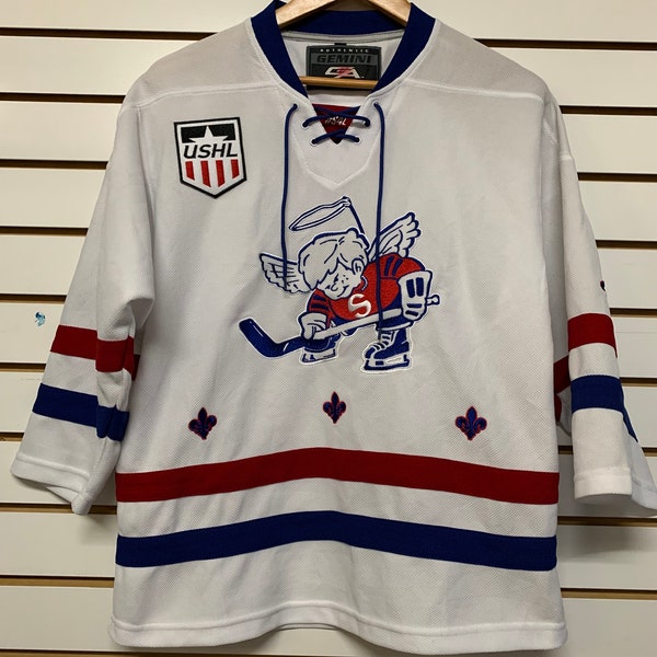 Vintage Dubuque Fighting Saints hockey jersey youth size youth medium 1990s 80s