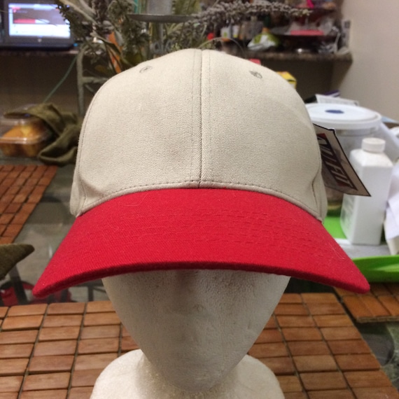 Vintage blank fitted Hat cream with red brim 1990s sz S/M flex Etsy