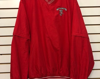 Giacca a vento vintage Wisconsin Badgers taglia XL anni '90 anni '80 ww