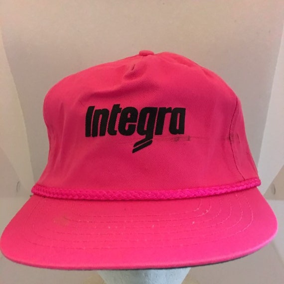 Vintage Integra Trucker SnapBack neon pink hat 19… - image 2