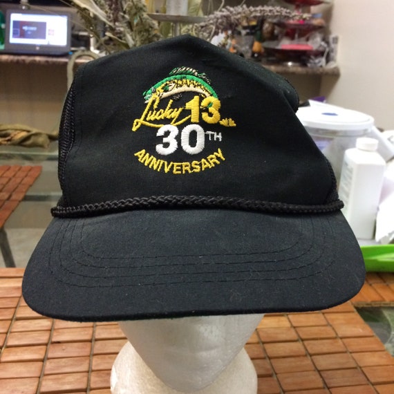Vintage Lucky Number 13 Fishing Bass Trucker Snapback Hat 1990s T1