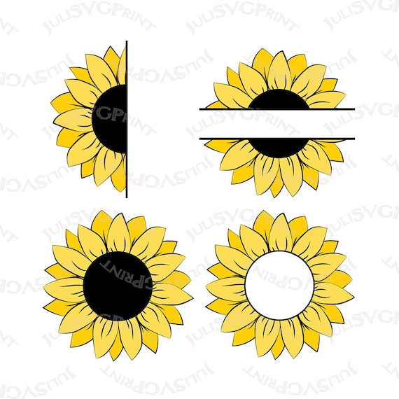 Download Sunflower Svg Split Sunflower Clipart Sunflower Png | Etsy