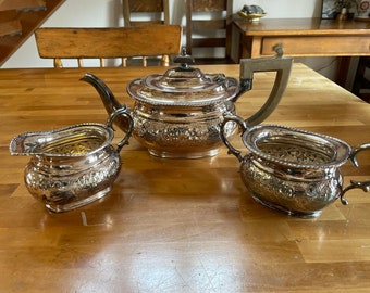 English Repousse Silver Plate on Copper Tea Service