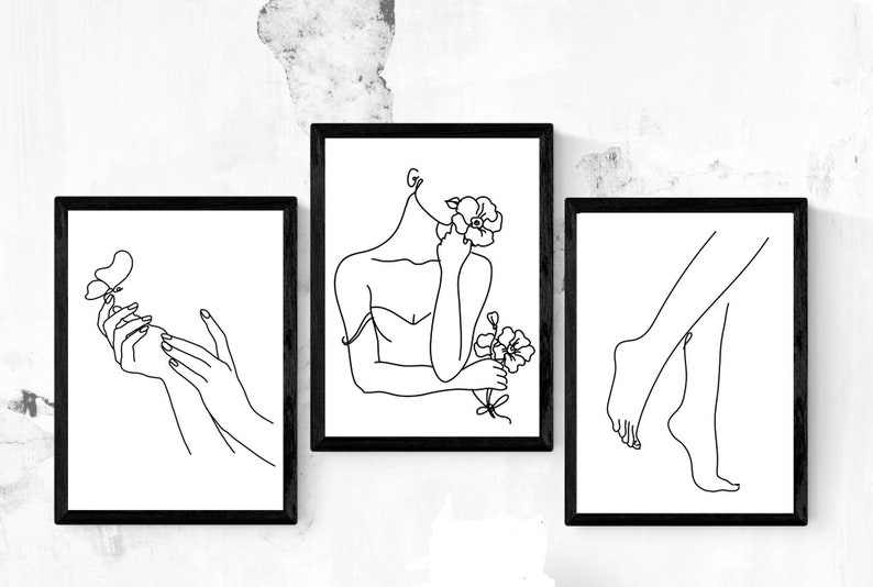 Minimalist Line Art Black & White DIGITAL PRINTS Set of 4 8 X 10