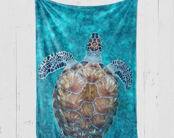 Moslion Turtle Soft Throw Blanket 30x40 Inch Watercolor Animal Turtle Swims in The Ocean Blanket Flannel Warm Travel Blankets for Pet Dog Cat Green