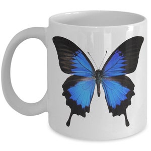 Blue Butterfly Mug, Blue Butterfly Cup, Butterfly Lovers Gift