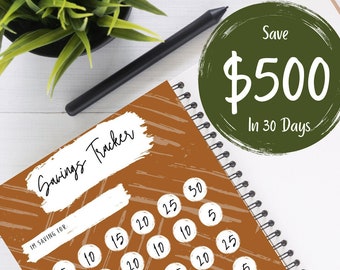 Money Saving Challenge Printable | Save 500 in 30 Days! | Savings Tracker | Savings Planner
