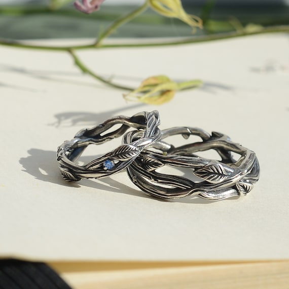 Twig wedding rings Leaf engagement ring Nature ring for | Etsy