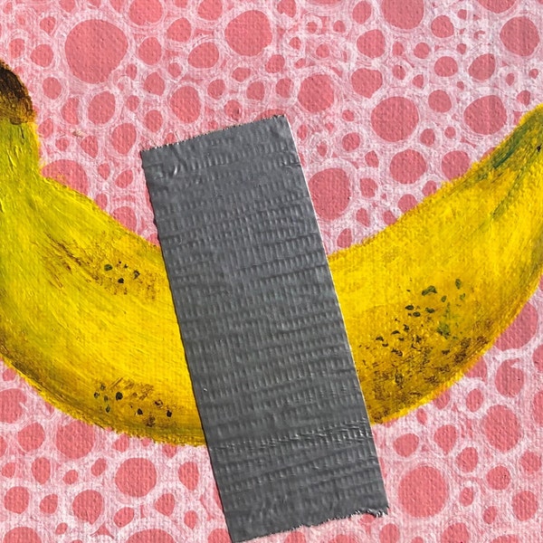 5" x 7" Art Print of Acrylic Painting - Duct Taped Banana - Pink Polka Dot Bubble Series