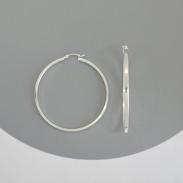 Square Round Hoops, 925 Sterling Silver Jewelry, Womens Italian Silver Hoops, Silver Hoop, Flat Round Hoop, Cubed Tube Hoop, Trending Hoop.