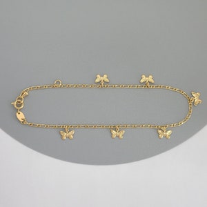 Butterfly Anklet, 18K Gold Filled, Figaro Link Anklet, Ankle Jewelry, Dainty Layering Butterfly Anklet, Butterfly Dangle Charm Anklet.