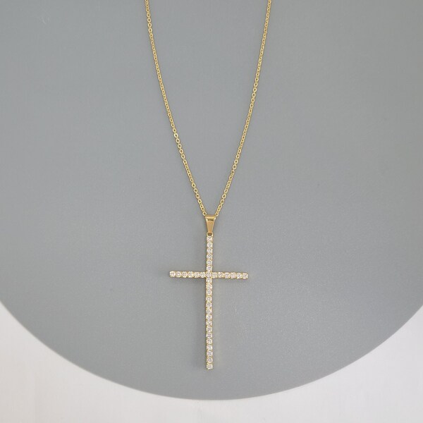 Long Thin Cross Necklace Etsy