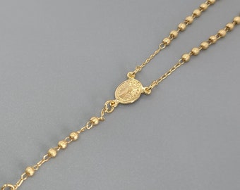 Chapelet de la Vierge miraculeuse, bijoux en or 18 carats, chaîne de 1 mm, chaîne à maillons, bijoux de chapelet pour femme, gourmette, chapelet avec perles texturées