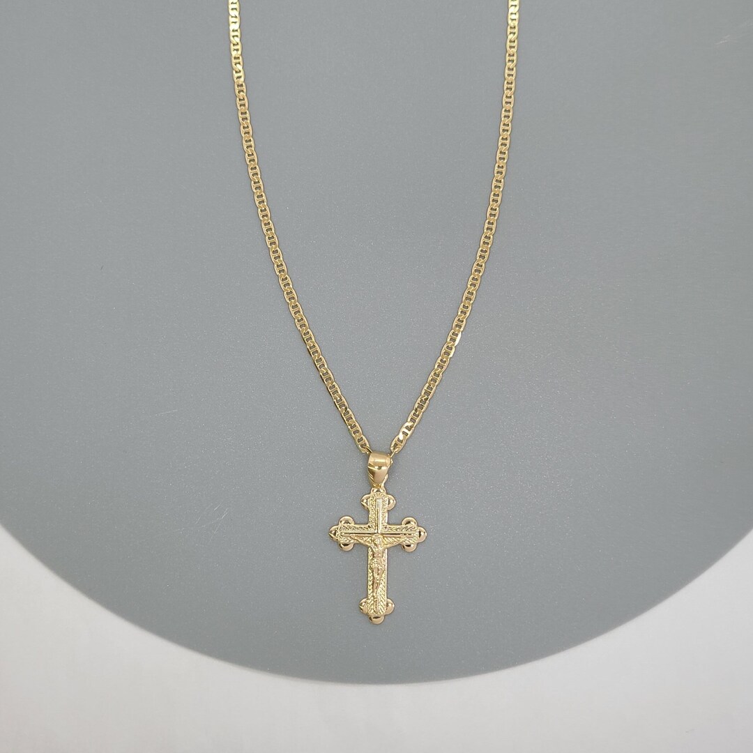 Cross Necklace, Mariner Link Chain, 18K Gold Filled Jewelry, Jesus ...