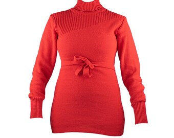 Vintage 1980’s Red Knit Ribbed Sweater Dress