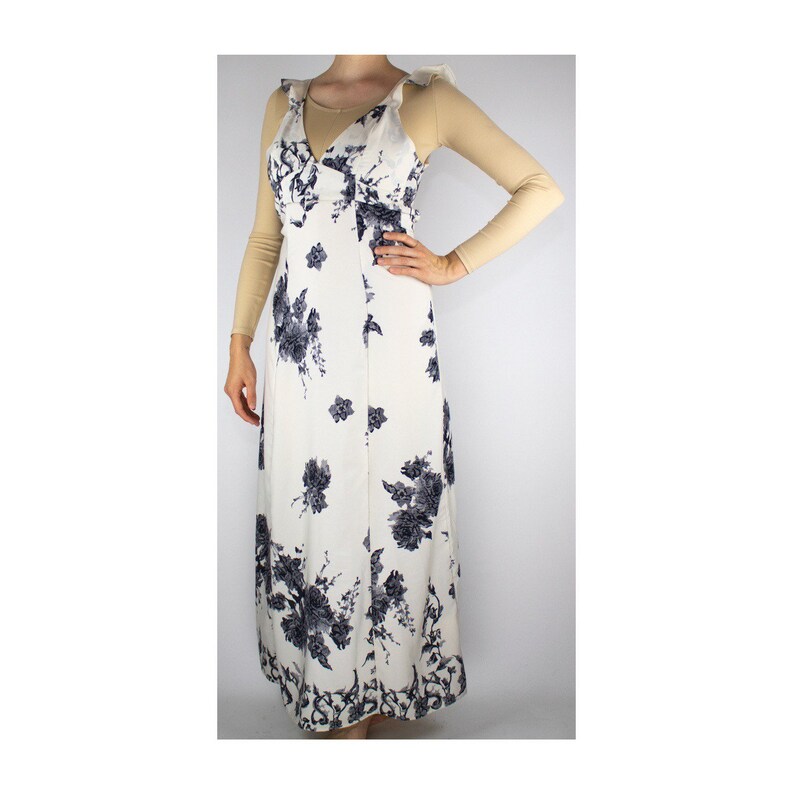 Cream Grey Floral Maxi Dress Made by Dress Forum Etsy