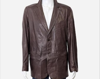 Men's Brown Leather Trench Coat by Danier, size Large