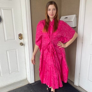mock neck long sleeve mumu dress pink vintage Lisa Maxi Dress, in Cranberry Luxe Satin, Size: XL | Show Me Your Effortlessly stylish and easy to dress up or down mock neck long sleeve mumu