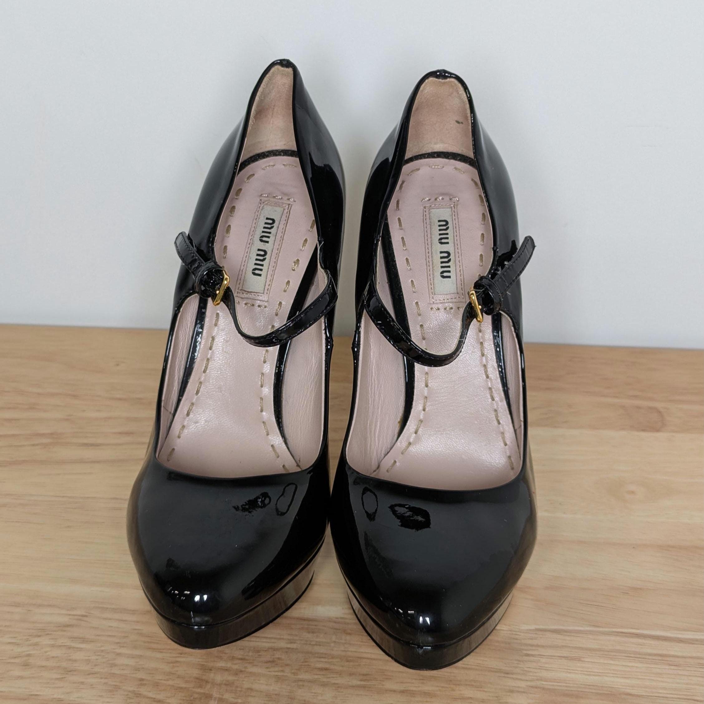 Miu Miu Black Patent Leather Mary Jane Heels - Size 37.5 - Etsy