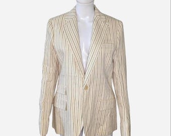 Polo Ralph Lauren Creme Nadelstreifen Leinen Baumwolle Blazer Gr. 10 Neu mit Etikett