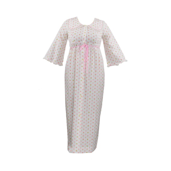 Vintage 1960’s Peignoir Cotton White Pink Gunne S… - image 1