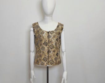 60s Vintage Gold and Silver zippered Jacquard bodice vest by Elite size 16