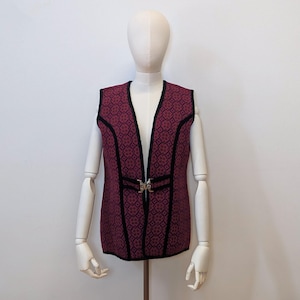 Vintage 70s Welsh Woollen Purple Printed Knit Tunic Vest