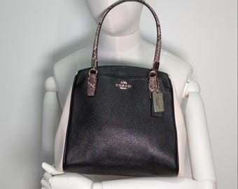 Coach Minetta Crossbody: Black & White Pebbled Leather, Snakeskin Trim