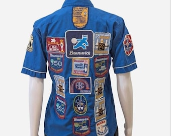 Vintage 1970s King Louie Bowling Shirt: Embroidered Patches Size Small