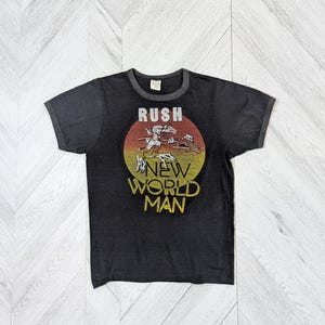 Vintage 80s Rush New World Man Concert Tee Ringer Style Size S