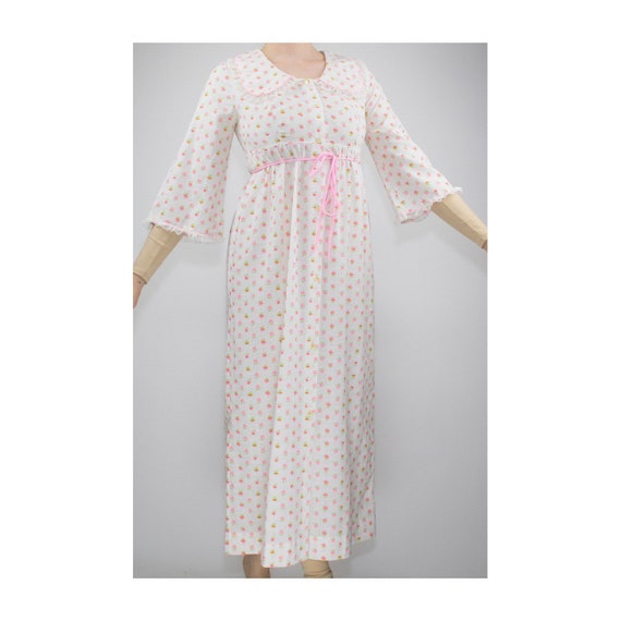 Vintage 1960’s Peignoir Cotton White Pink Gunne S… - image 4