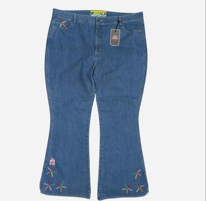Vintage 1990s Y2K JNCO Chimes Embroidered Blue Denim Jeans Plus