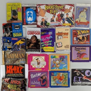 5 variety pack of vintage movie, cartoon and music trading card packs & sticker packs from 80s 90s 2000s with free trackable shipping!