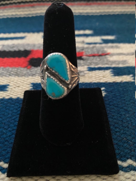 Twin Teardrop Turquoise stone ring. - image 1