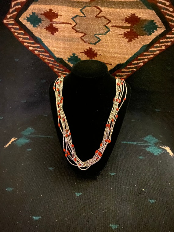 Ten Strand Liquid Silver Necklace with Coral Beads