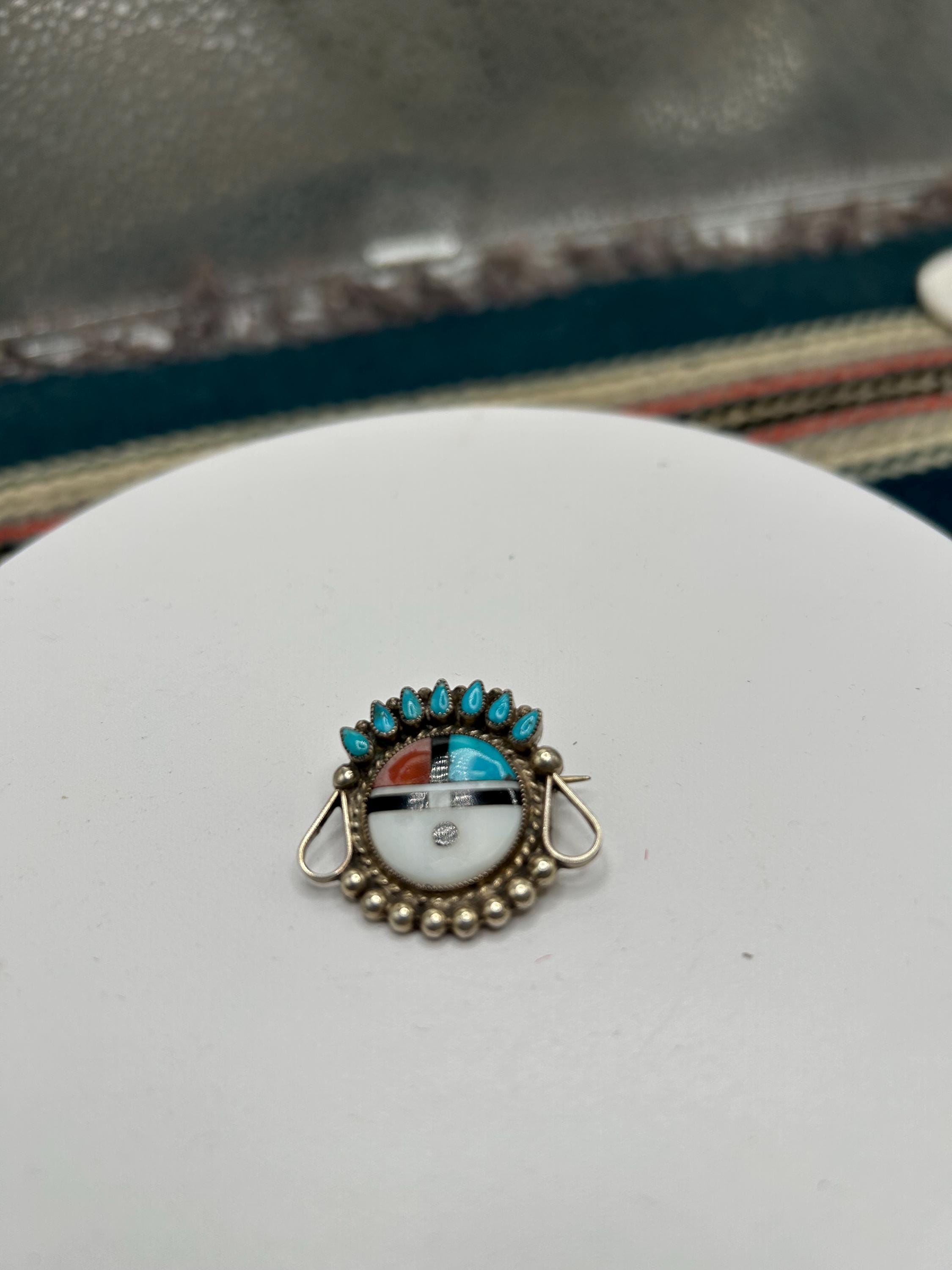 Sun Face Pin Vintage Southwest Inlay Sun Face Pin Turquoise Coral Mother of Pearo - Etsy