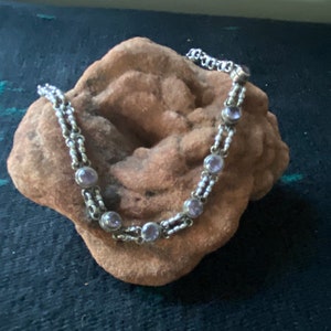 Sterling Double Link choker Necklace With Pale Pink Stones