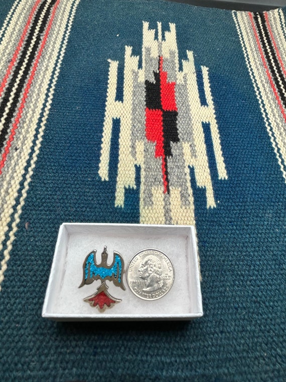 Vintage chip inlay turquoise and coral Thunderbir… - image 5