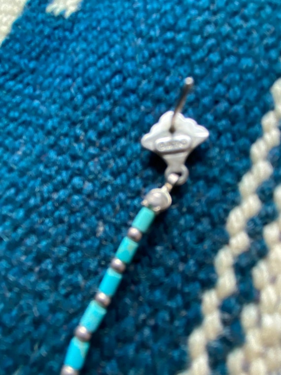 Vintage Long Sterling and turquoise Dangle Post E… - image 3