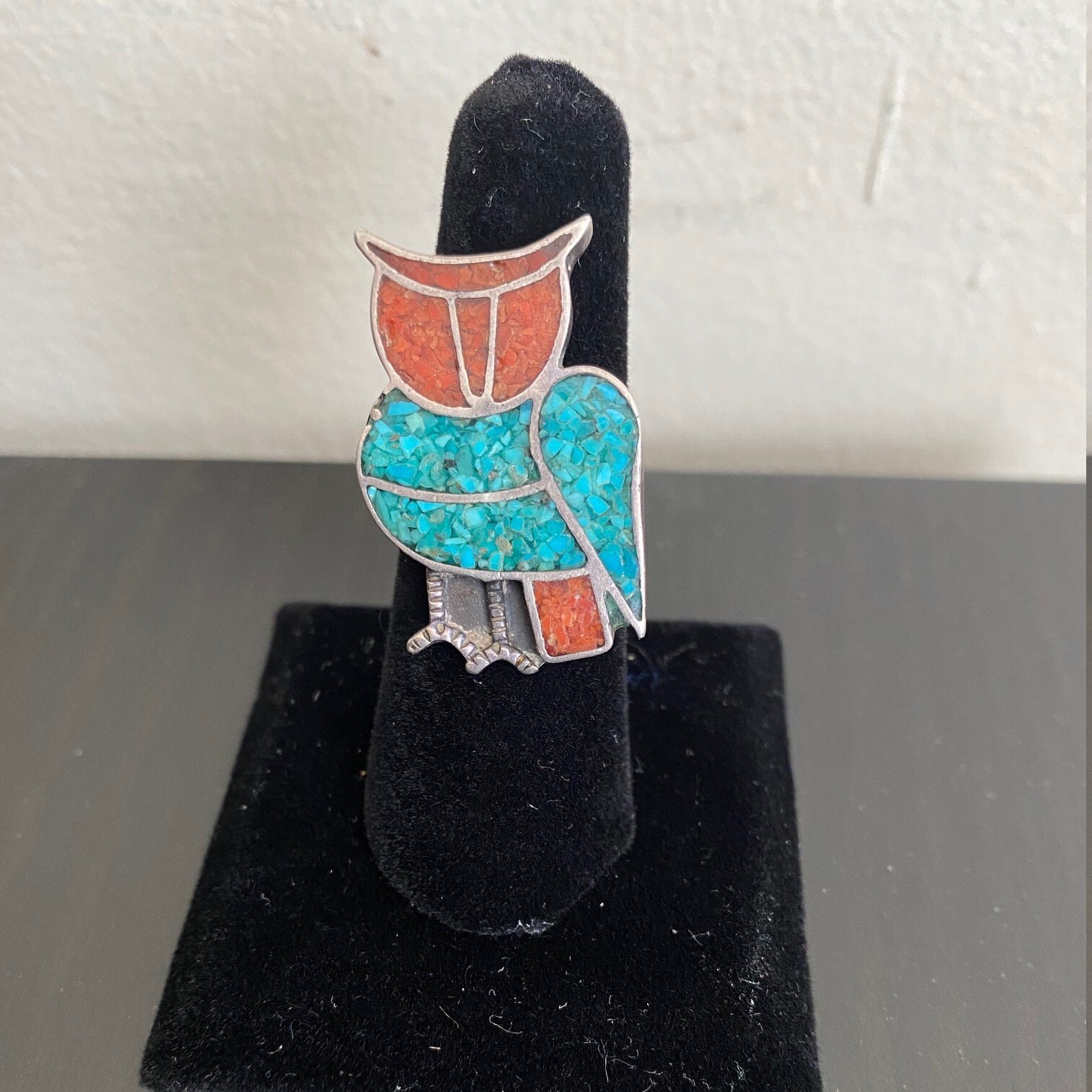 Chip inlay Owl Ring