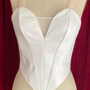 Adult sized swan or snow queen white matte satin 10 piece ballet tutu bodice professional quality size XS deep V mesh panel