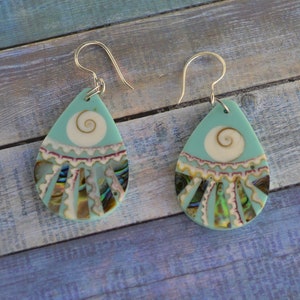 Blue Natural Abalone, Shiva, Conch Shell Teardrop Earrings,Sterling Silver Dangling Earrings, Beach jewelry Island jewelry,Hawaiian jewelry