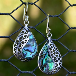 Abalone Teardrop Earrings set in a Sterling Silver Bezel, Cute, Lightweight, Easy to Wear, Hawaiian Jewelry, Beach Jewelry, Island Jewelry