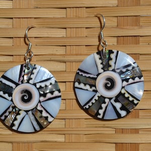 Black Abalone, Shiva, Mother of pearl, Cone Shell Earrings, Sterling Silver, Beach Earrings,Island jewelry, Jewelry for Women
