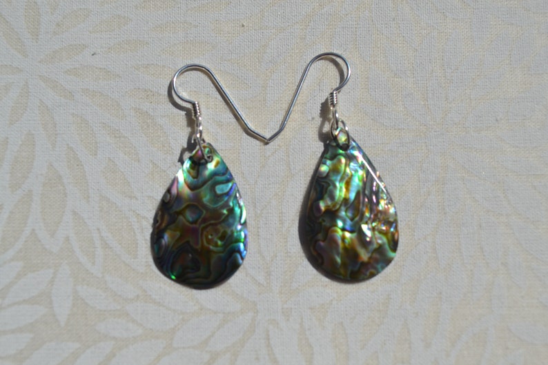 Natural Teardrop Abalone Earrings Sterling Silver Dangling - Etsy