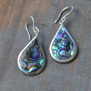 Abalone Teardrop Earrings set in a Sterling Silver Bezel, Cute, Lightweight, Easy to Wear, Hawaiian Jewelry, Beach Jewelry, Island Jewelry