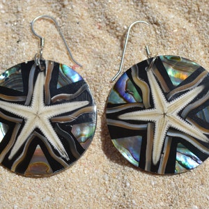 Abalone Shell and Starfish Earrings,Sterling Silver, Dangling Shell Earrings, Shell jewelry, Beach Earrings, Island jewelry,Hawaiian Jewelry