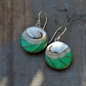 Nautilus circle Earrings set in a Sterling Silver Bezel, Cute, Lightweight, Easy to Wear, Hawaiian Jewelry, Beach Jewelry, Island Jewelry